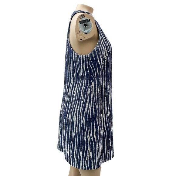 Milly Sleeveless Textured Zebra Jacquard Shift Mini Dress Back Zip Navy White‎ 6 - Picture 3 of 12